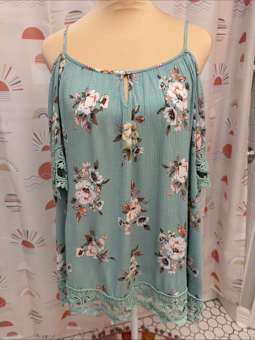 Altar'd State Sage Green Floral Cold-Shoulder Camisole